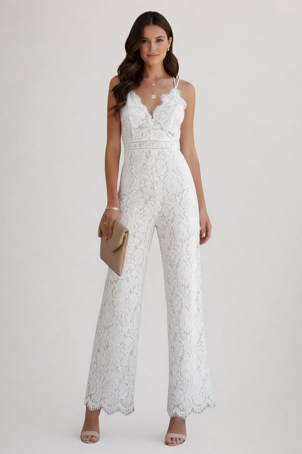 Adrielle | Elegant Lace V-Neck Wide Leg Jumpsuit