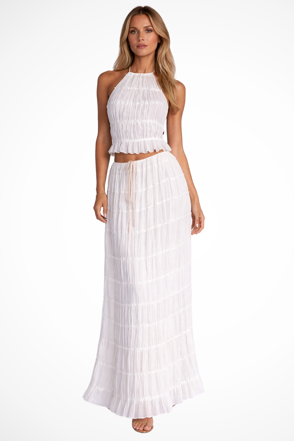 Evangeline | Elegant Ruched Halter Two Piece Set