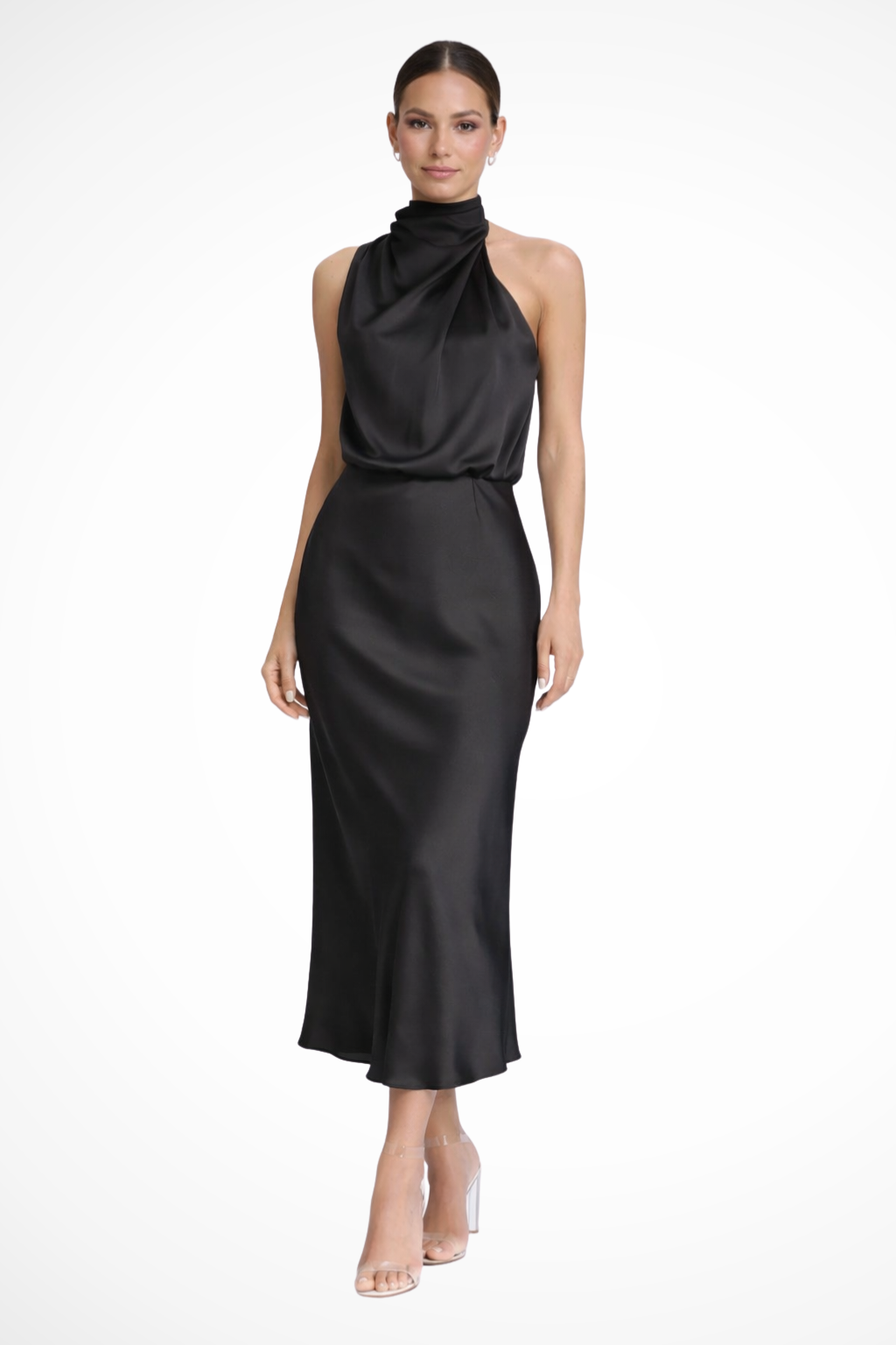 Adrielle | Elegant Halter Neck Satin Midi Dress