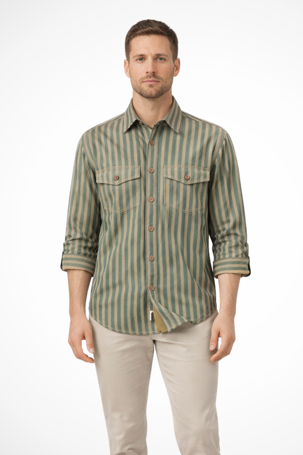 Theodore | Men's Casual Striped Dual Pocket Button Down