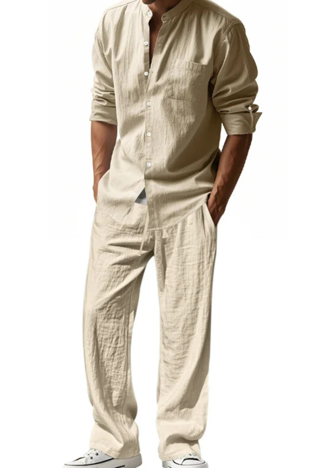 Gareth | Men's Relaxed Linen Grandad Collar Two Piece Set