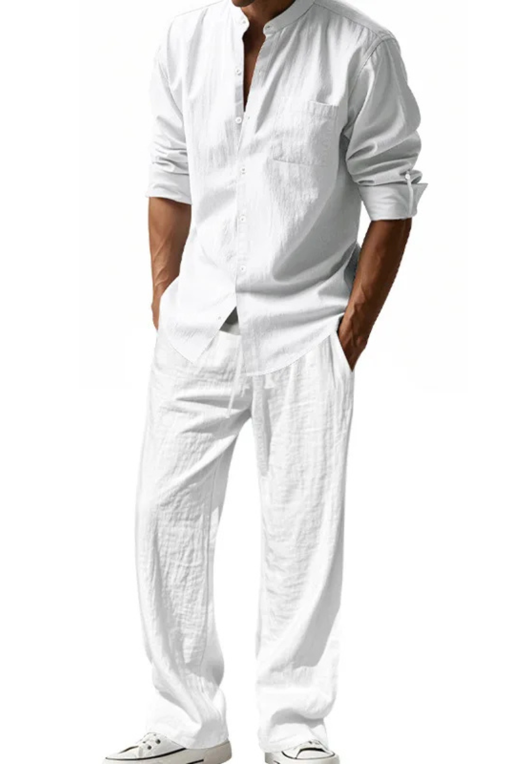Gareth | Men's Relaxed Linen Grandad Collar Two Piece Set