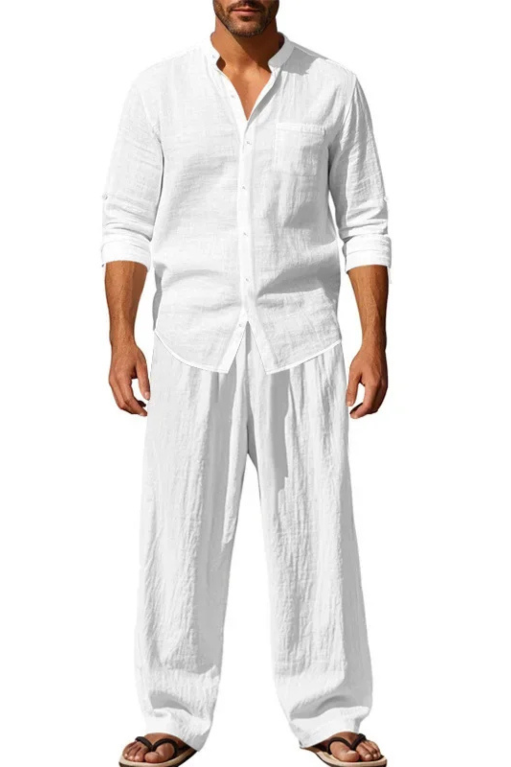 Gareth | Men's Relaxed Linen Grandad Collar Two Piece Set