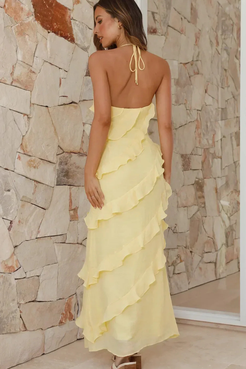 Cordelia | Romantic Tiered Ruffle Halter Maxi Dress