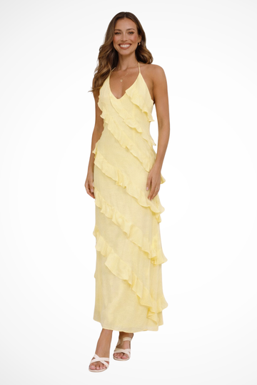 Cordelia | Romantic Tiered Ruffle Halter Maxi Dress