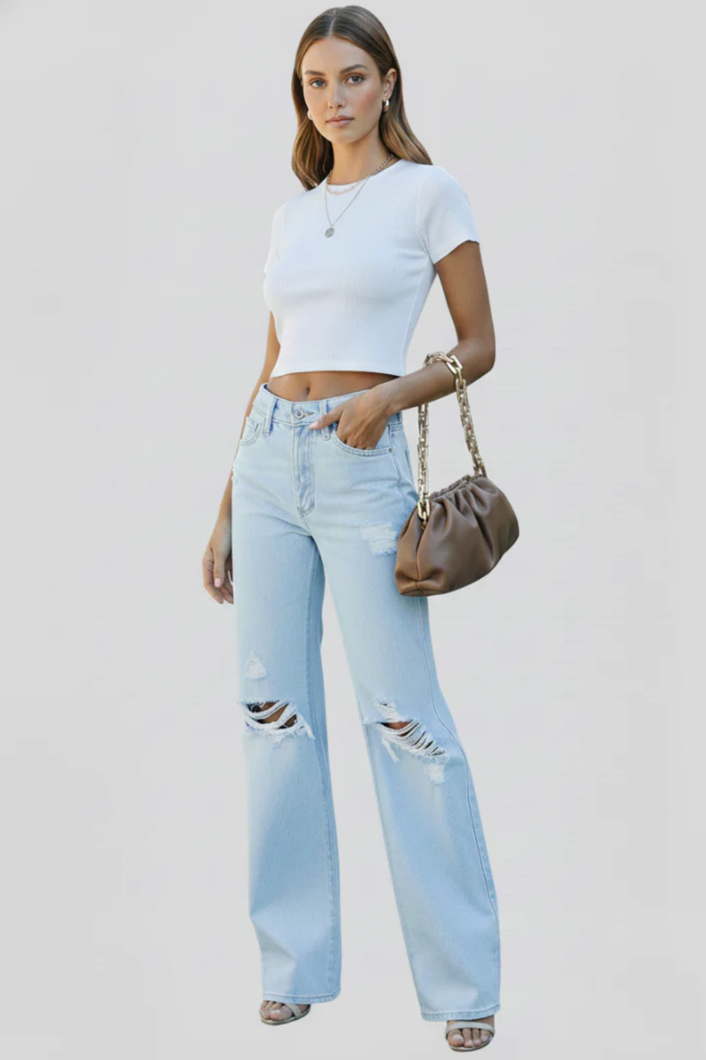 Ophelia | Effortless Distressed Wide Leg Jeans