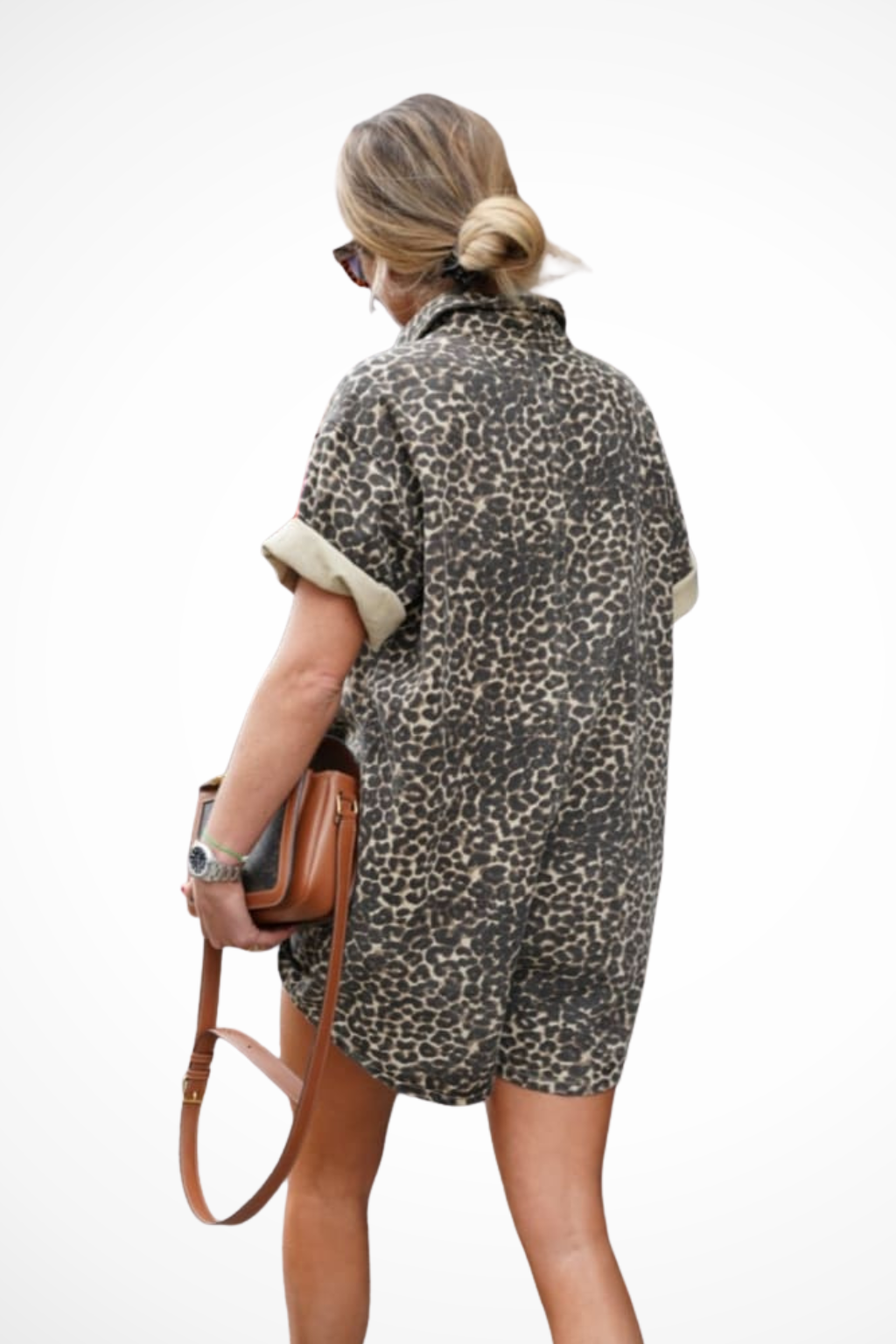 Luneth | Effortless Leopard Print Button Front Romper