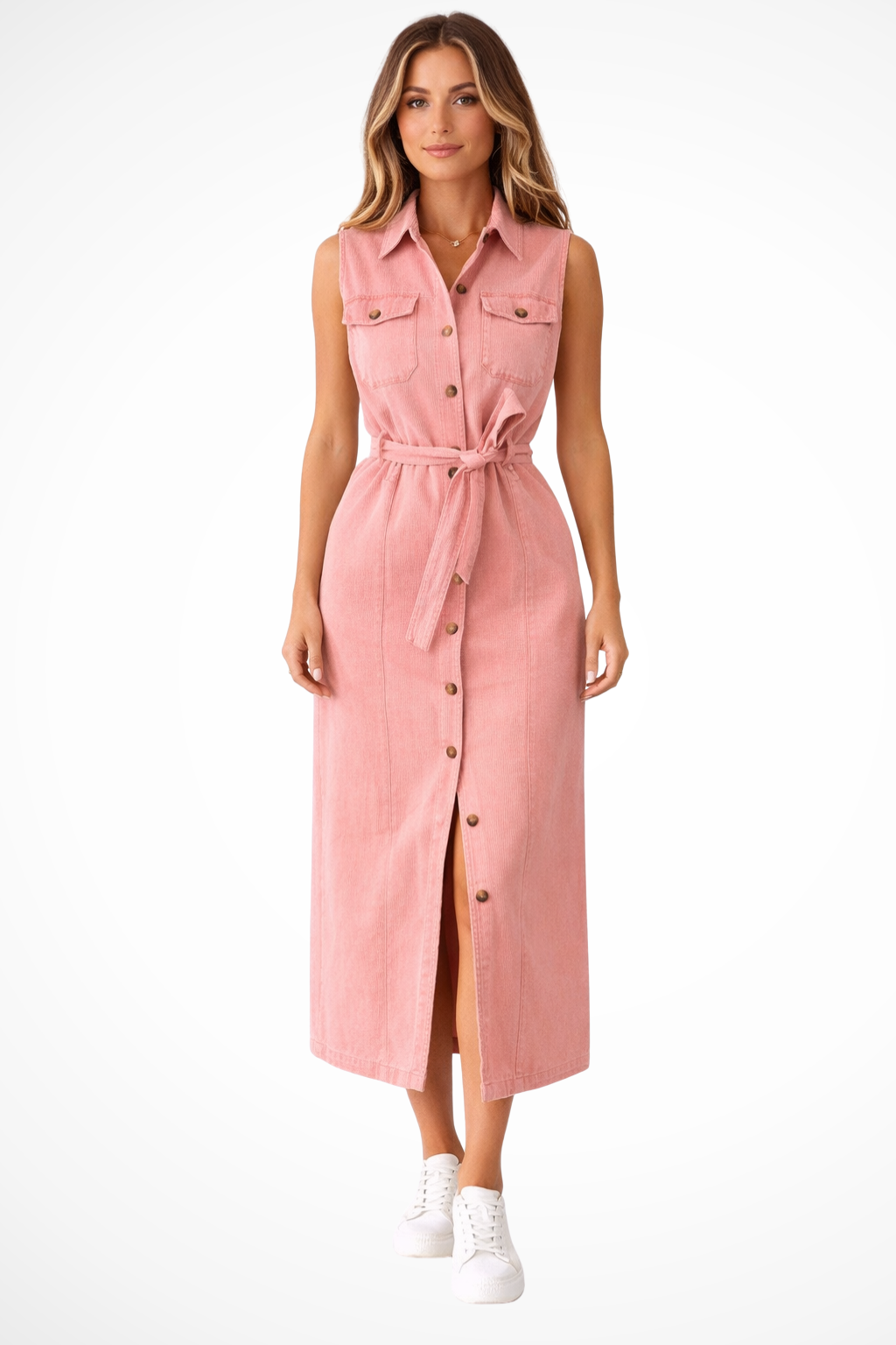 Adrienne | Effortless Belted Button Down Denim Maxi Dress