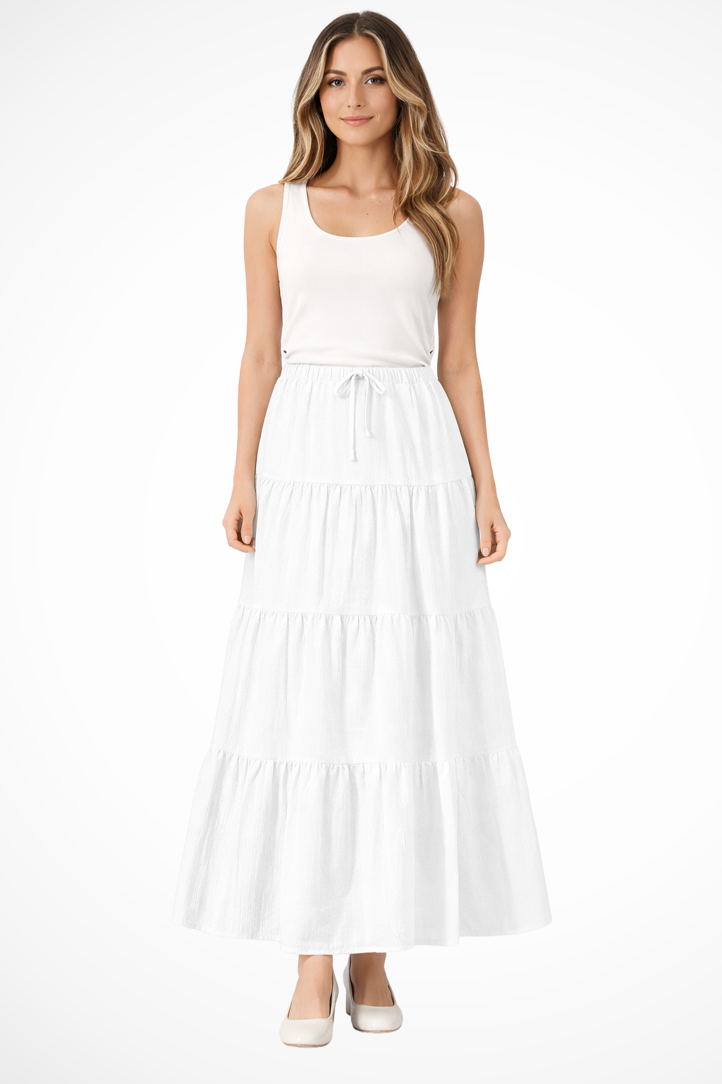 Celestine | Effortless Tiered Drawstring Maxi Skirt