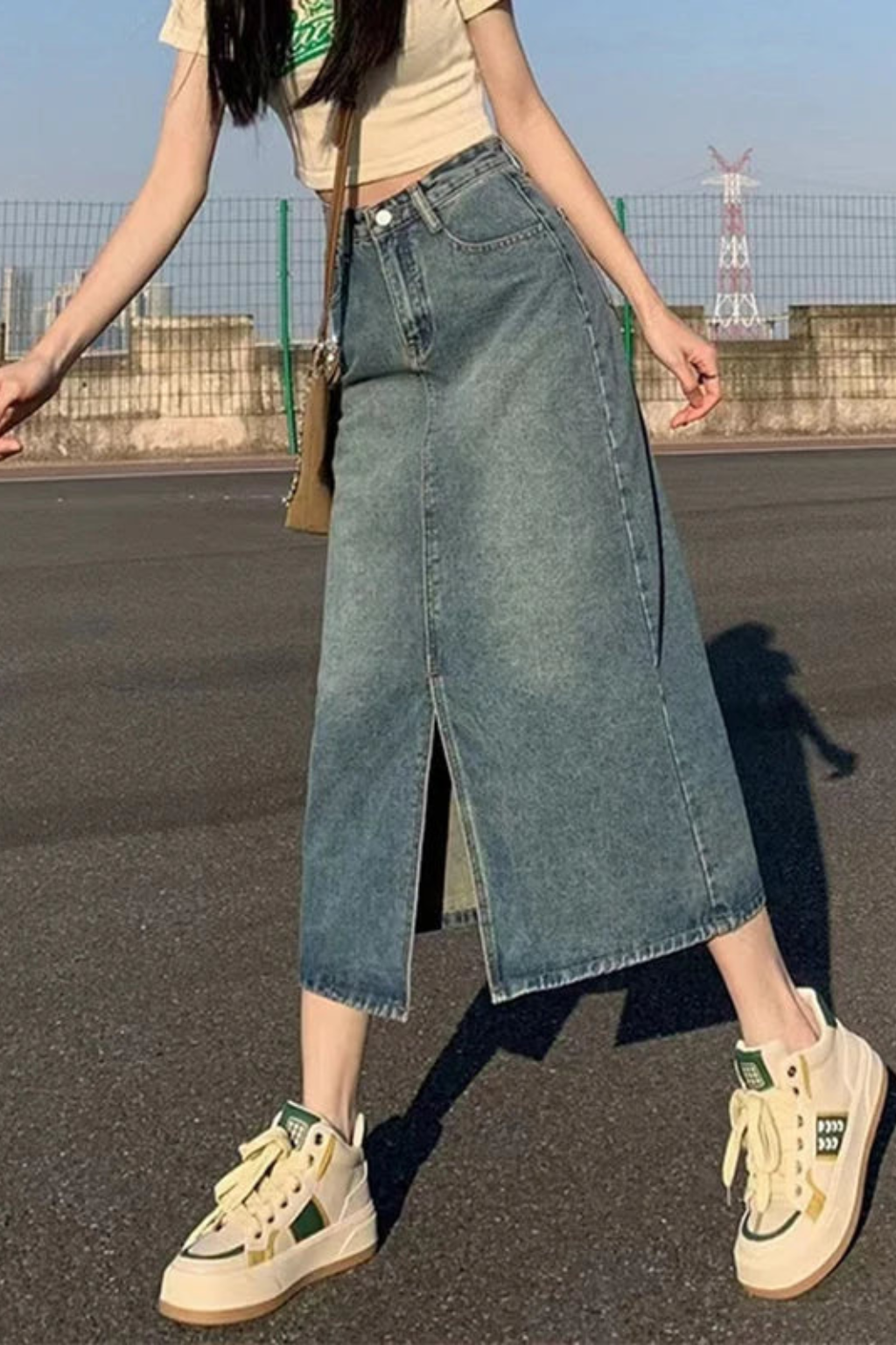 Adrielle | Classic A-Line Front Split Jean Skirt