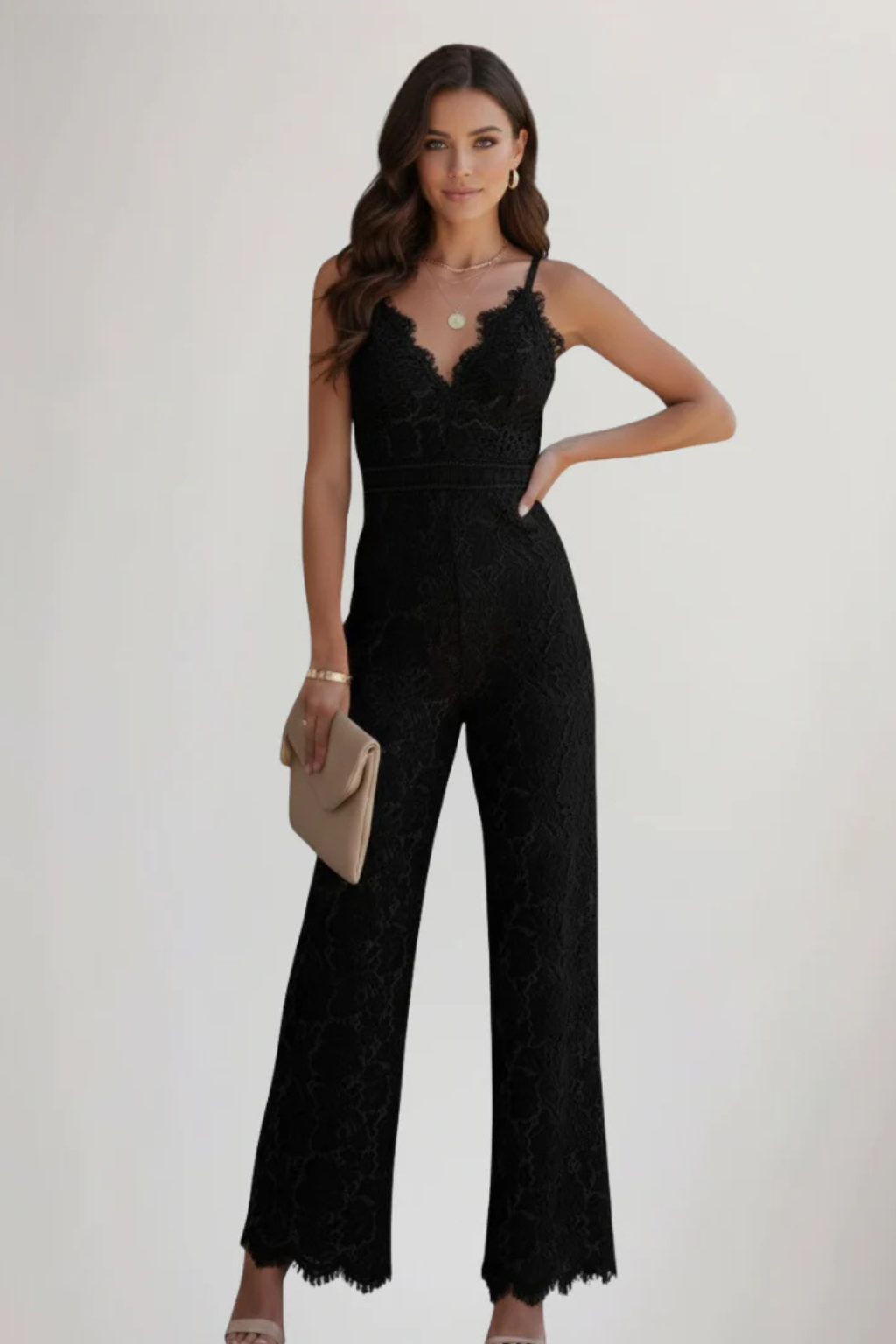 Adrielle | Elegant Lace V-Neck Wide Leg Jumpsuit