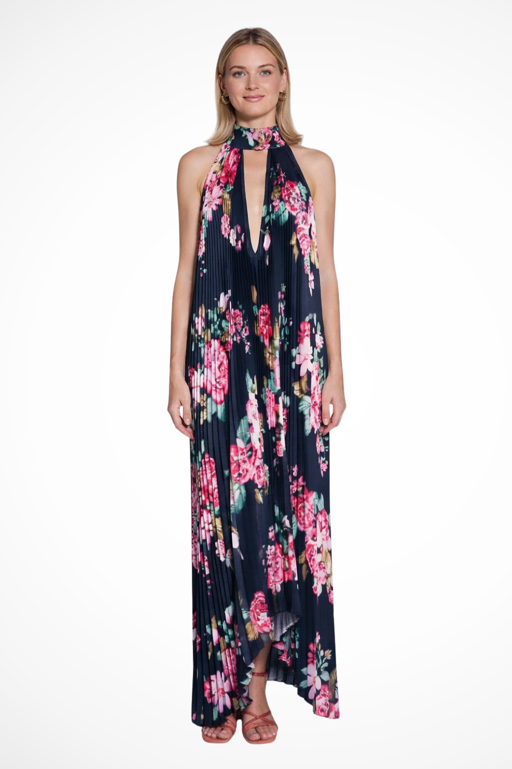 Luneth | Elegant Pleated Halter Maxi Dress