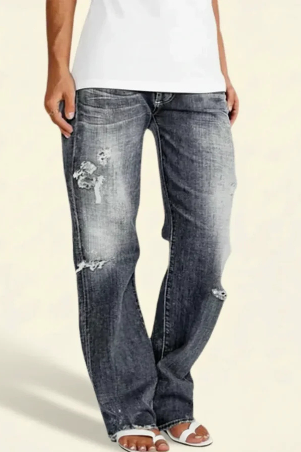 Rowella | Effortless Distressed Mid Rise Straight Leg Jeans