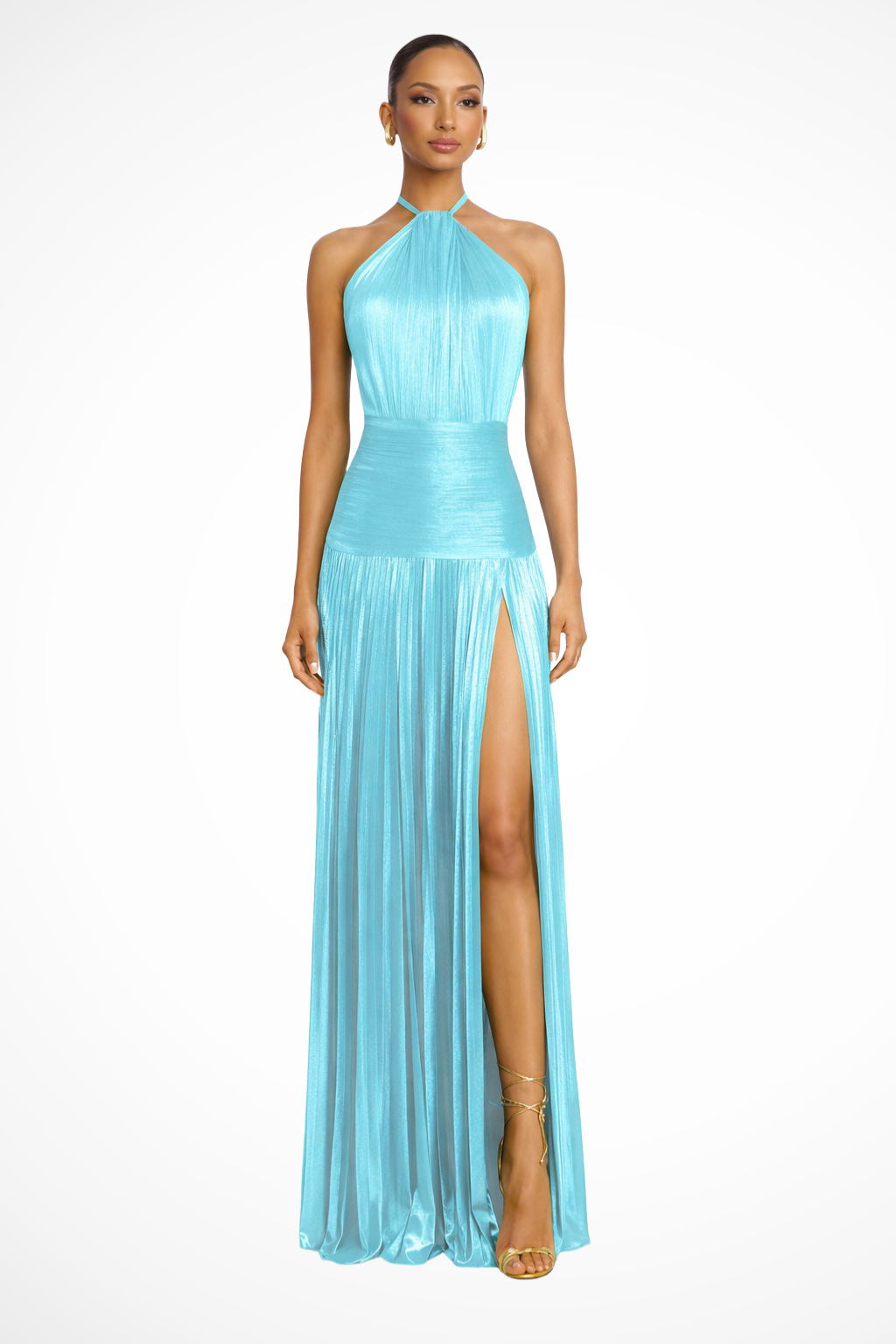 Rowella | Elegant Pleated Halter Maxi Dress