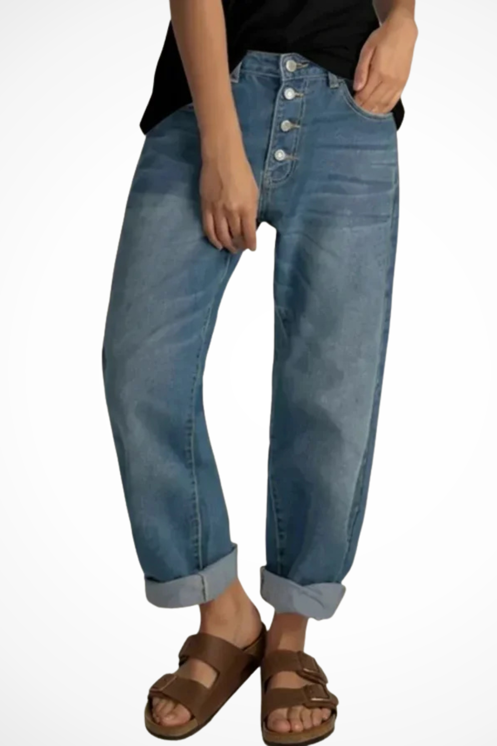 Isadora | Elegant High Waist Button Fly Relaxed Fit Jeans