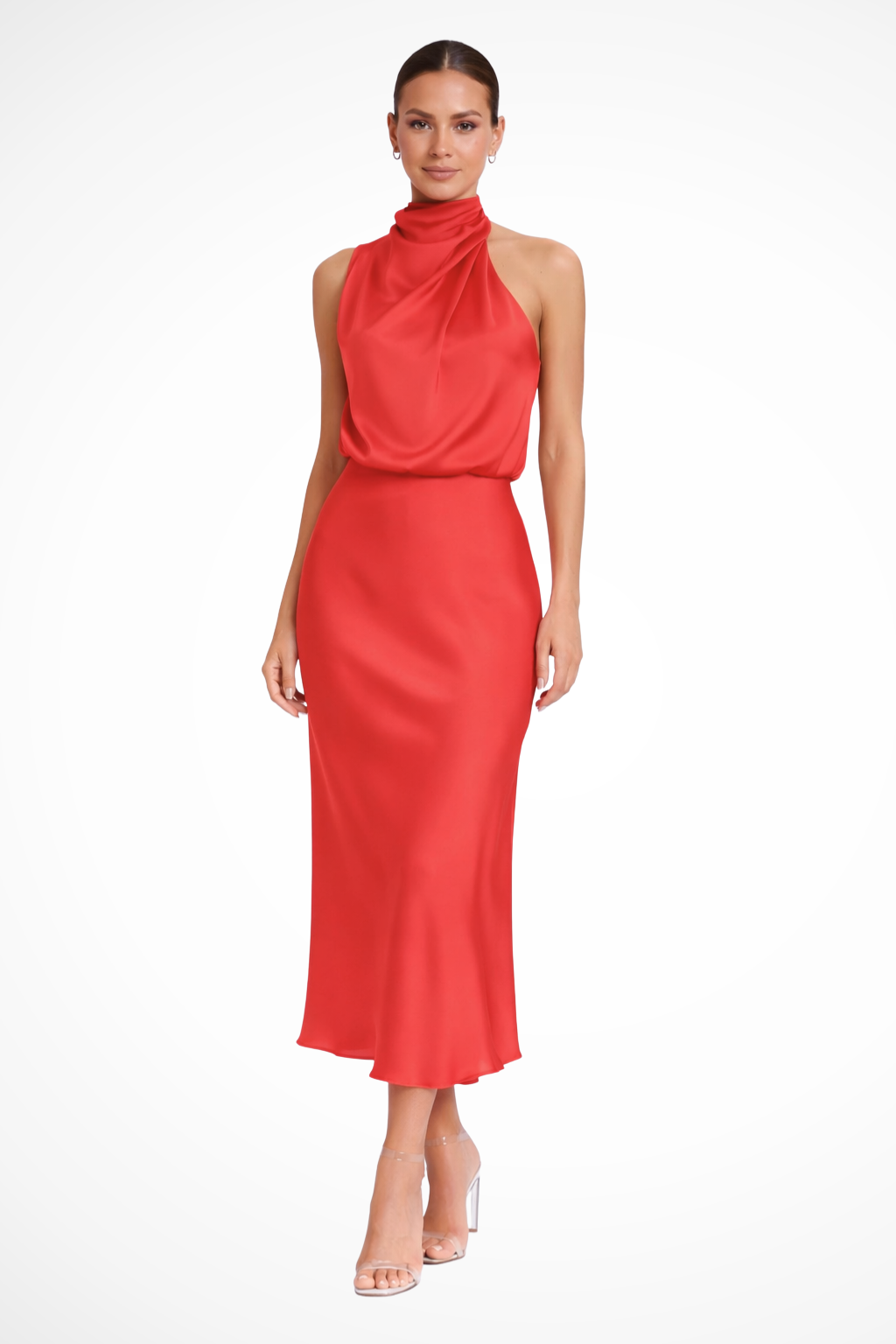 Adrielle | Elegant Halter Neck Satin Midi Dress