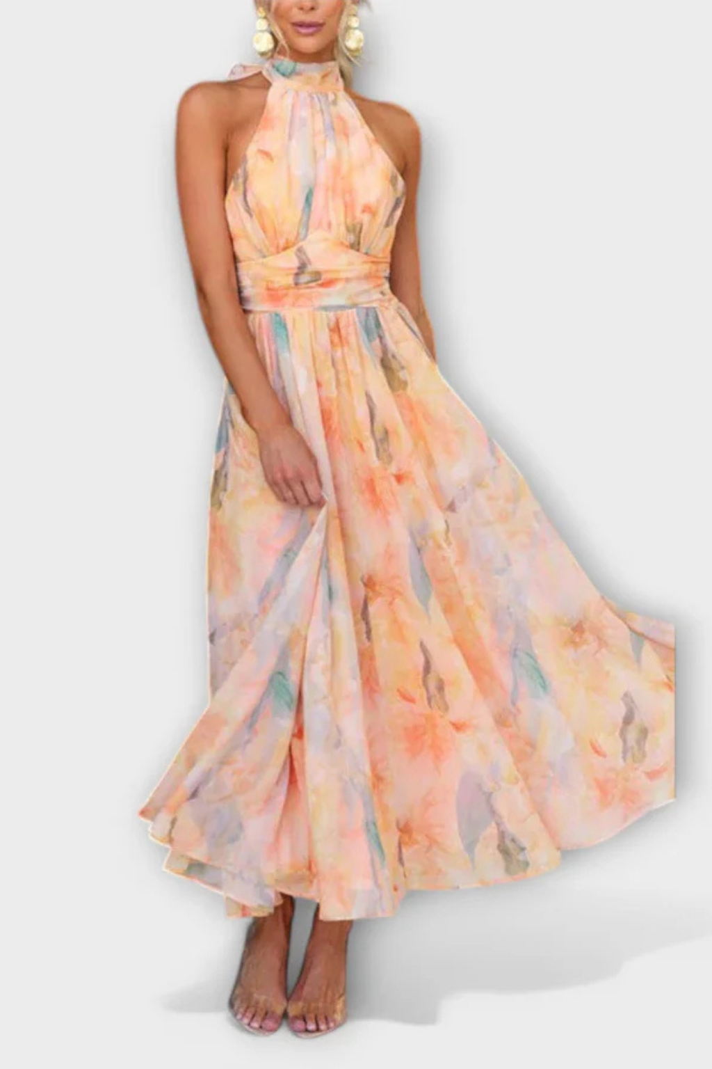 Valentina | Romantic Abstract Print Halter Maxi Dress