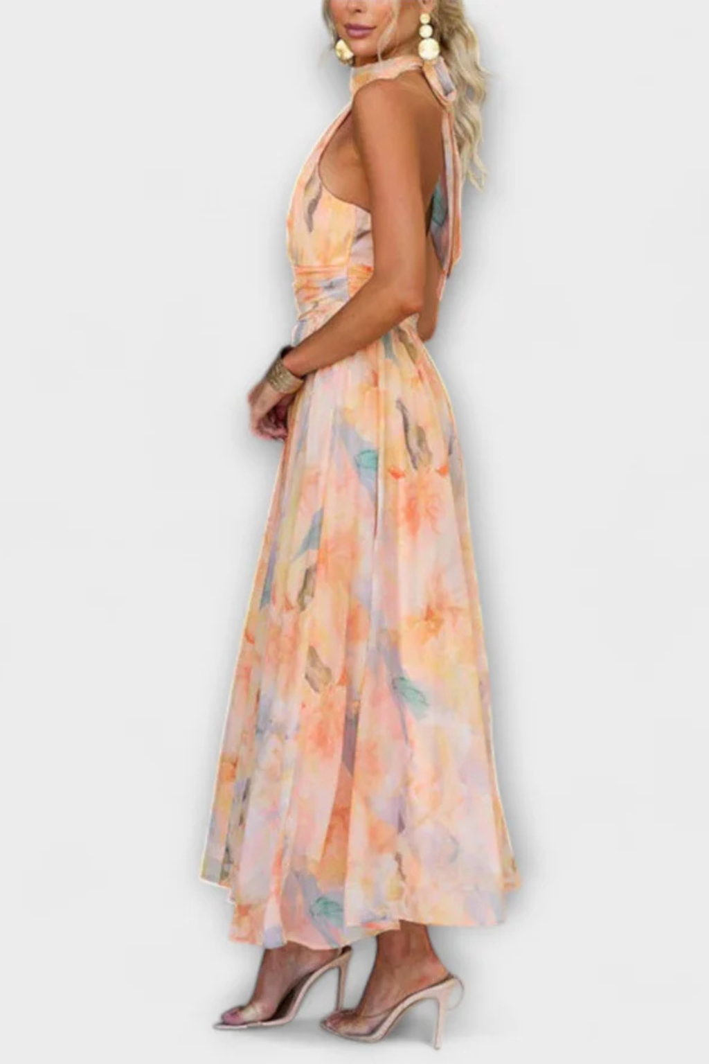 Valentina | Romantic Abstract Print Halter Maxi Dress