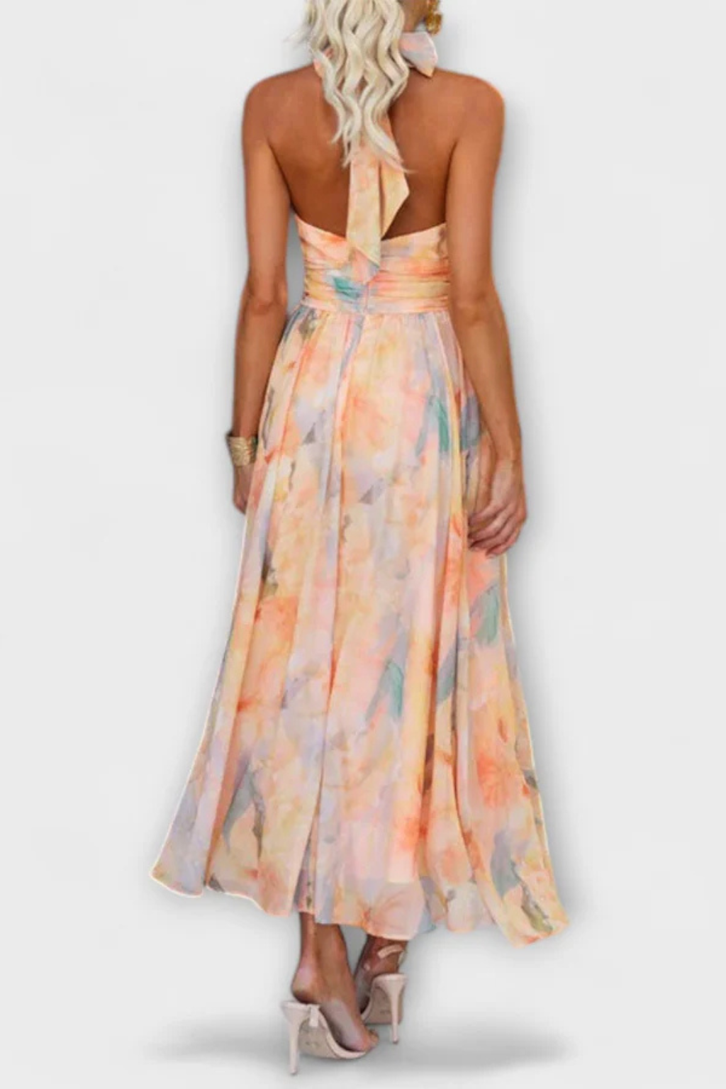 Valentina | Romantic Abstract Print Halter Maxi Dress