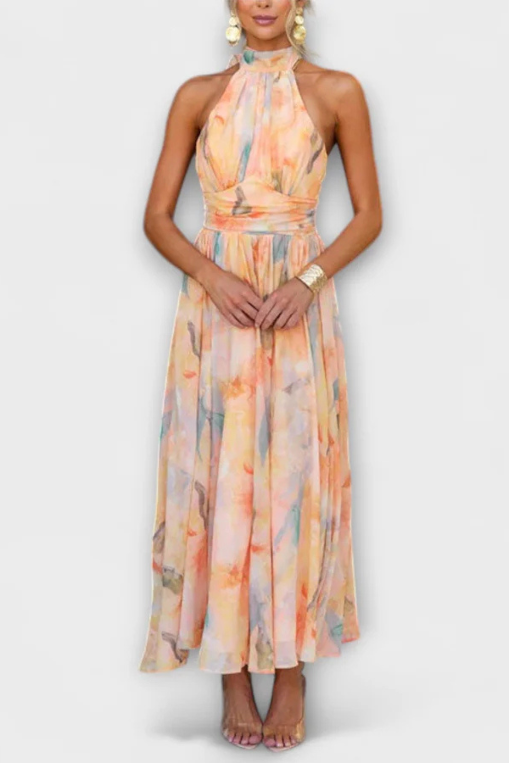 Valentina | Romantic Abstract Print Halter Maxi Dress