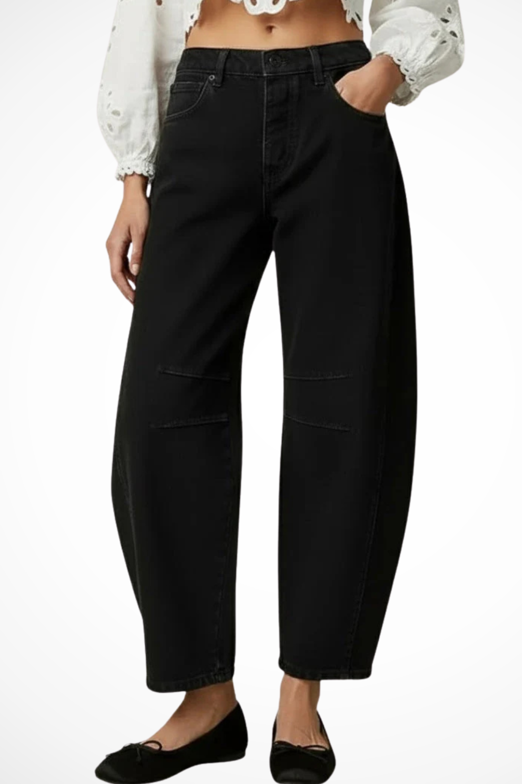 Isabelle | Elegant Wide Leg Seam Detail Denim Jeans
