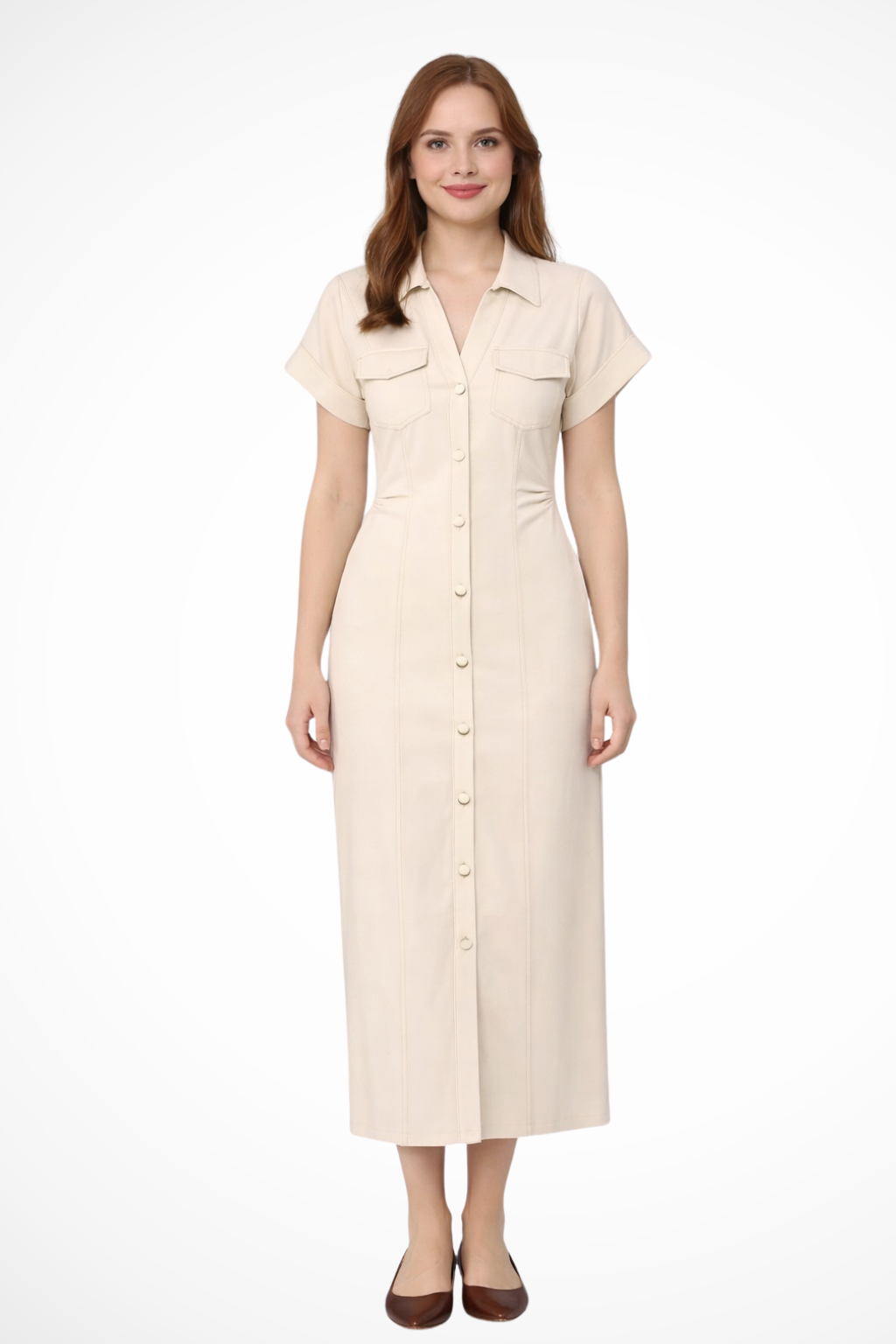 Luneth | Elegant Button-Front Denim Maxi Dress