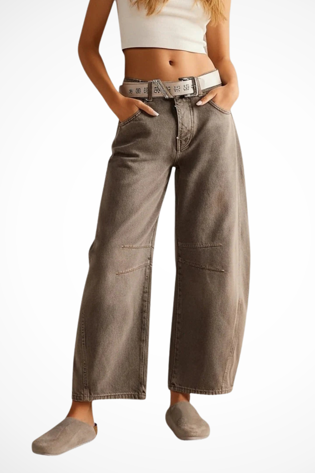 Isabelle | Elegant Wide Leg Seam Detail Denim Jeans