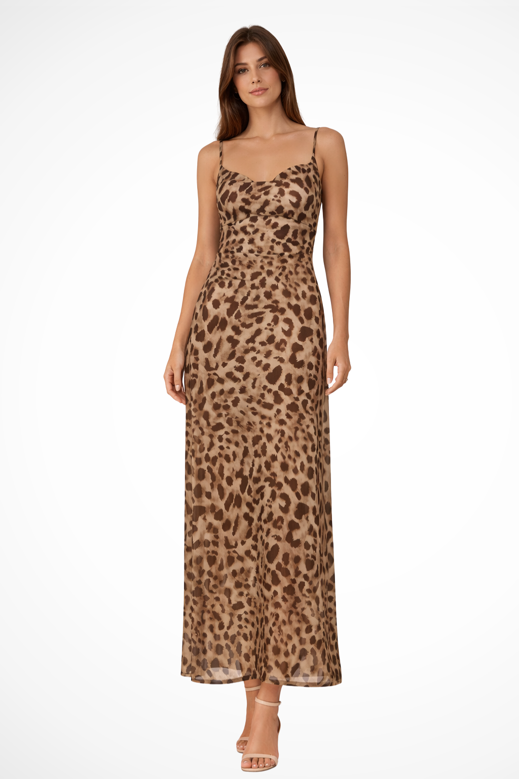 Celeste | Sophisticated Leopard Print Spaghetti Strap Maxi Dress