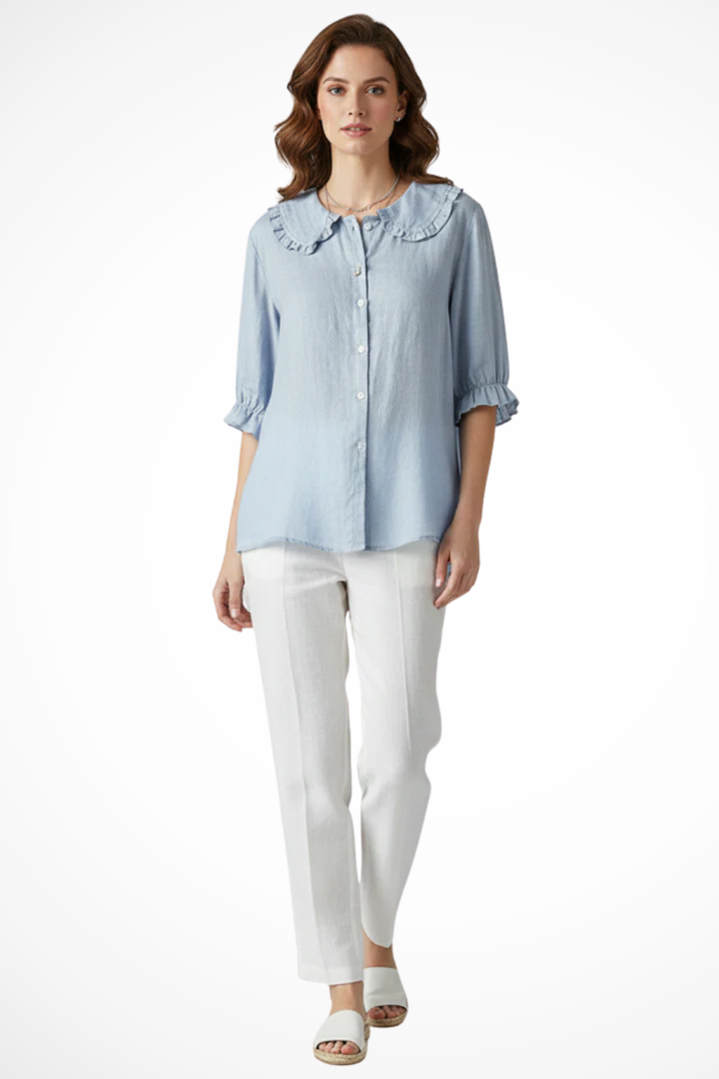 Claribel | Romantic Ruffle Collar Button Down Blouse