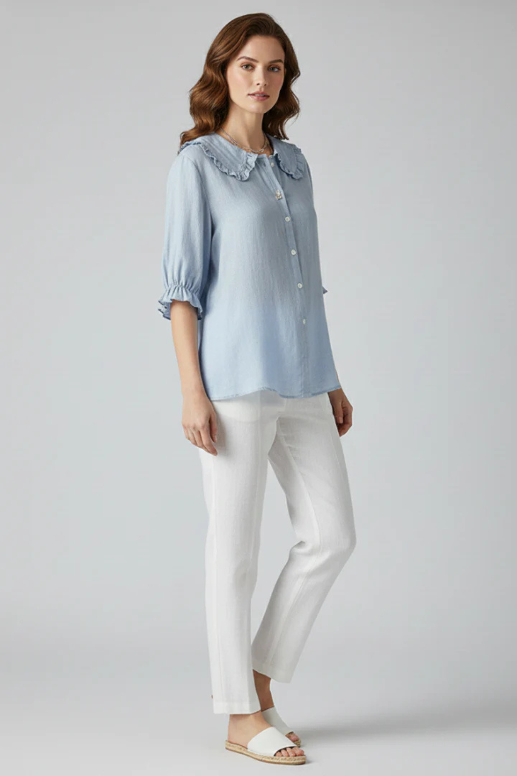 Claribel | Romantic Ruffle Collar Button Down Blouse