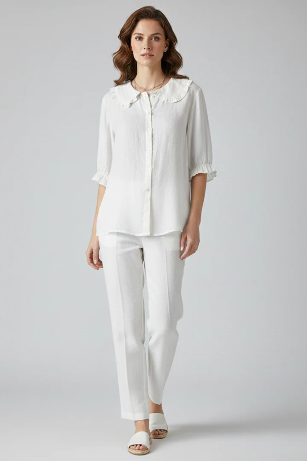 Claribel | Romantic Ruffle Collar Button Down Blouse
