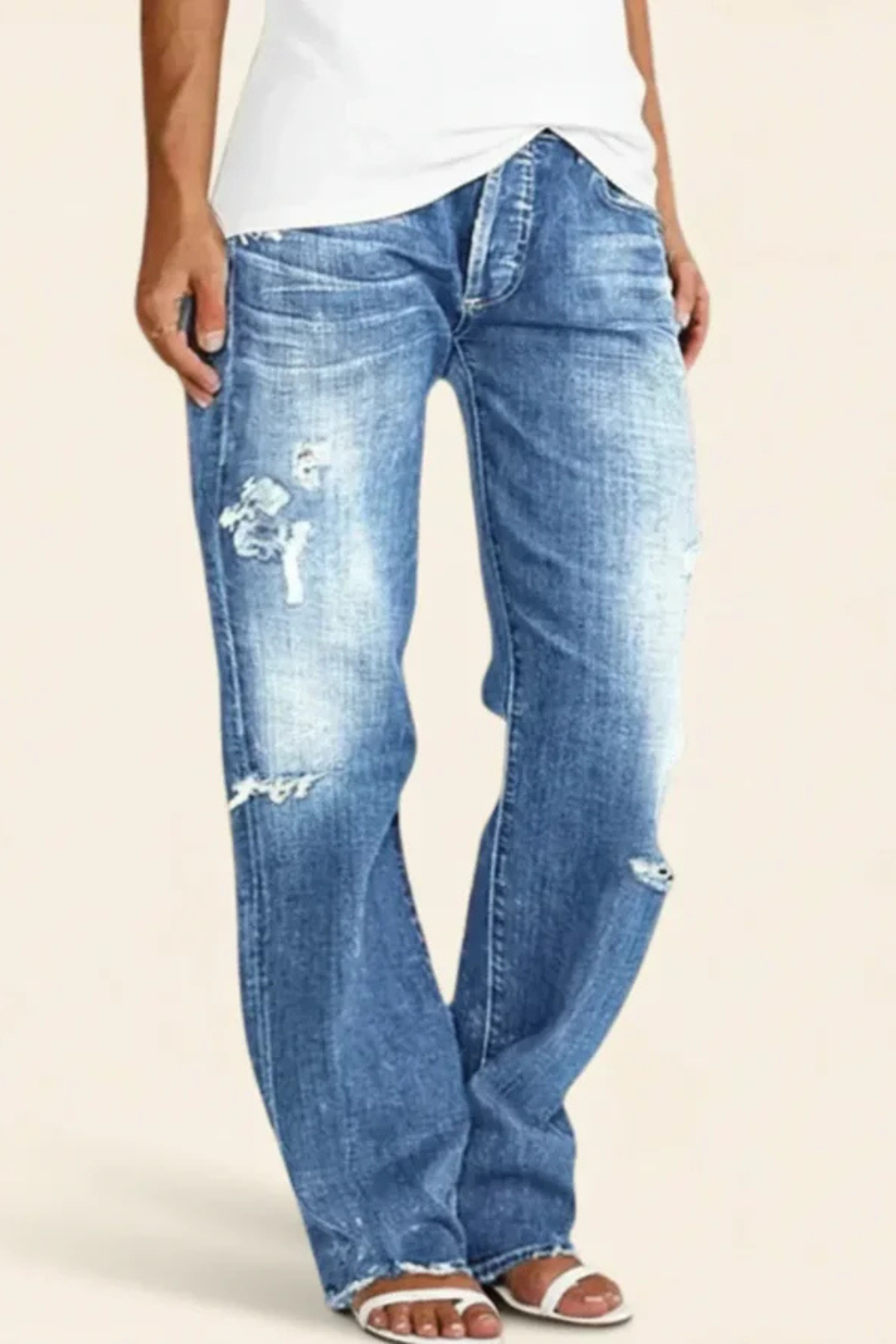 Rowella | Effortless Distressed Mid Rise Straight Leg Jeans