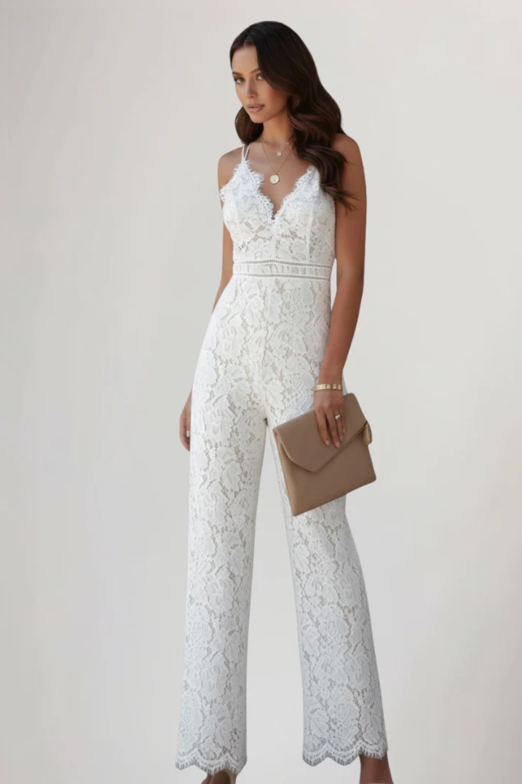 Adrielle | Elegant Lace V-Neck Wide Leg Jumpsuit