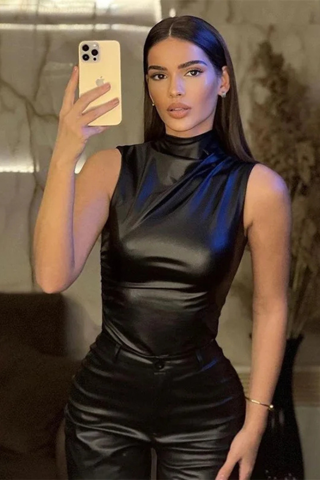 Seraphina | Sophisticated Faux Leather Mock Neck Top