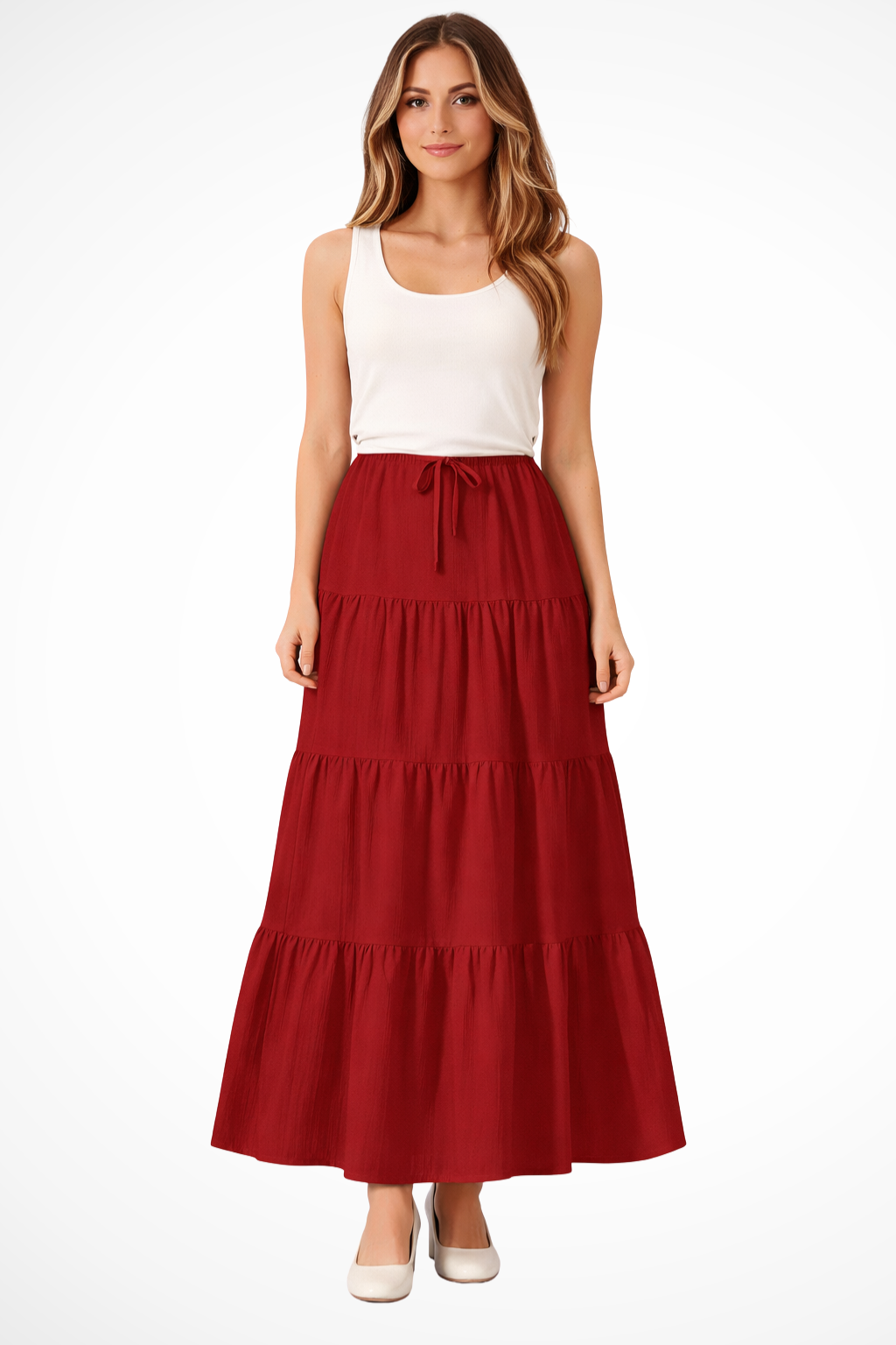 Celestine | Effortless Tiered Drawstring Maxi Skirt