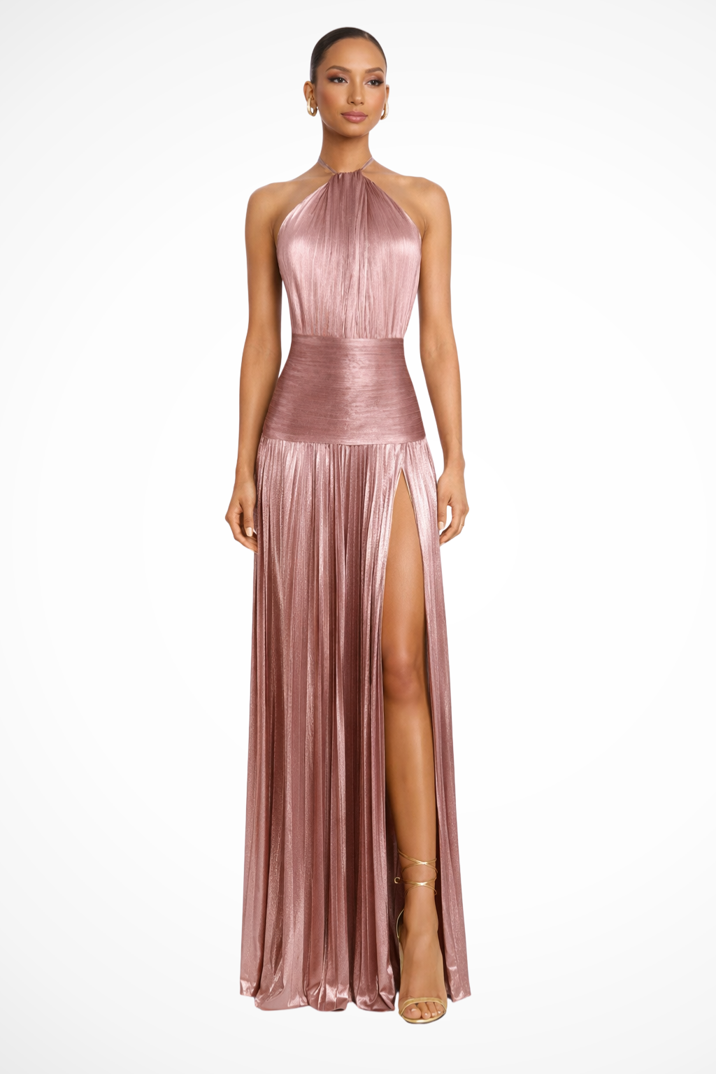 Rowella | Elegant Pleated Halter Maxi Dress