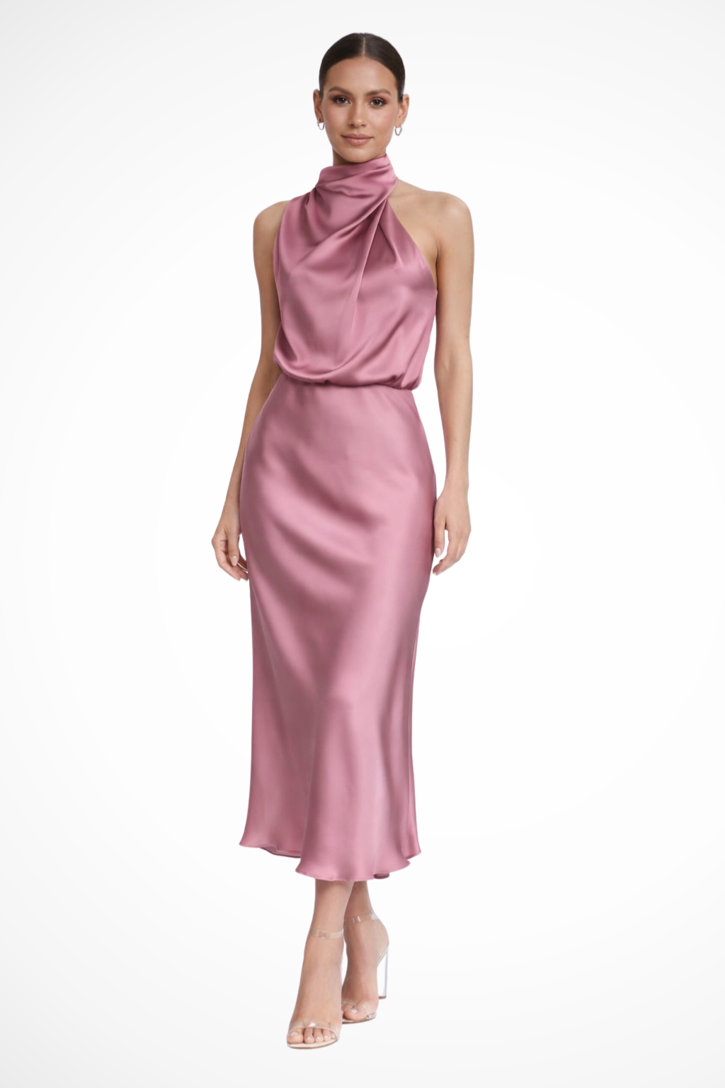 Adrielle | Elegant Halter Neck Satin Midi Dress