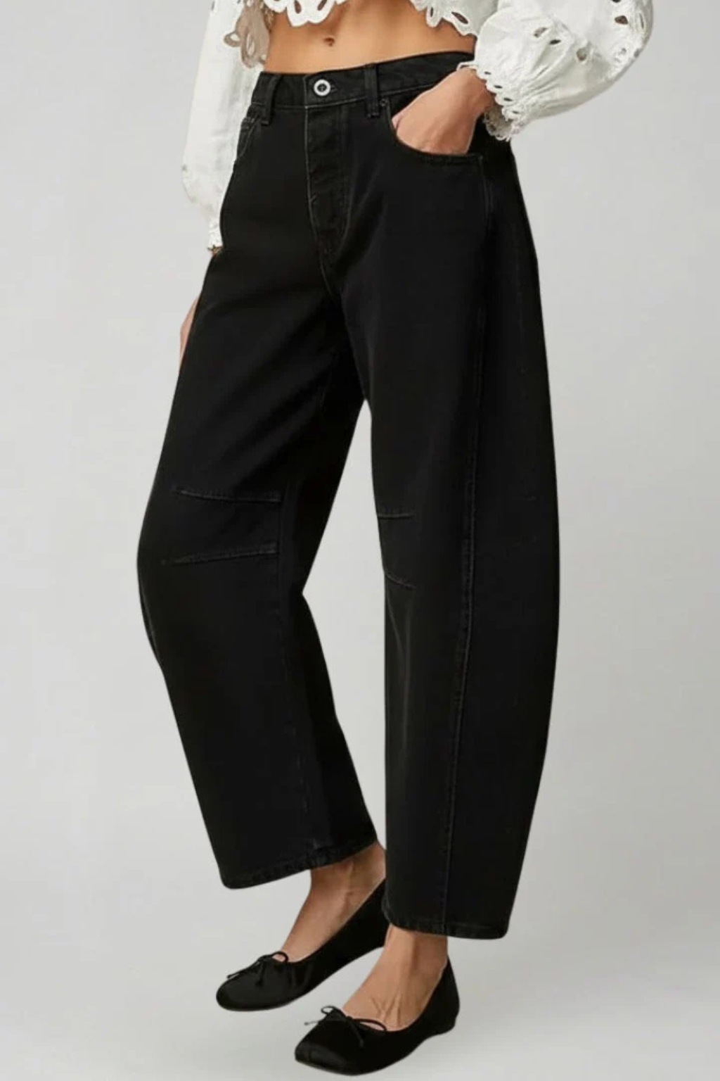 Isabelle | Elegant Wide Leg Seam Detail Denim Jeans