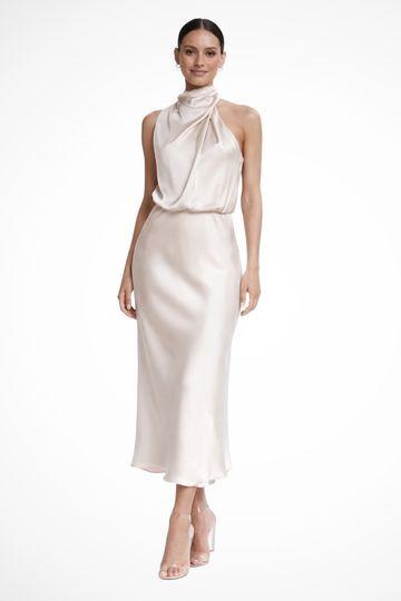 Adrielle | Elegant Halter Neck Satin Midi Dress