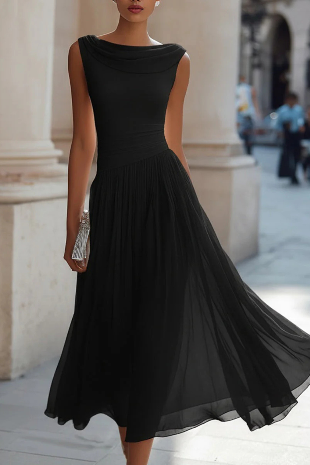 Adrielle | Elegant Draped Pleated Midi Dress