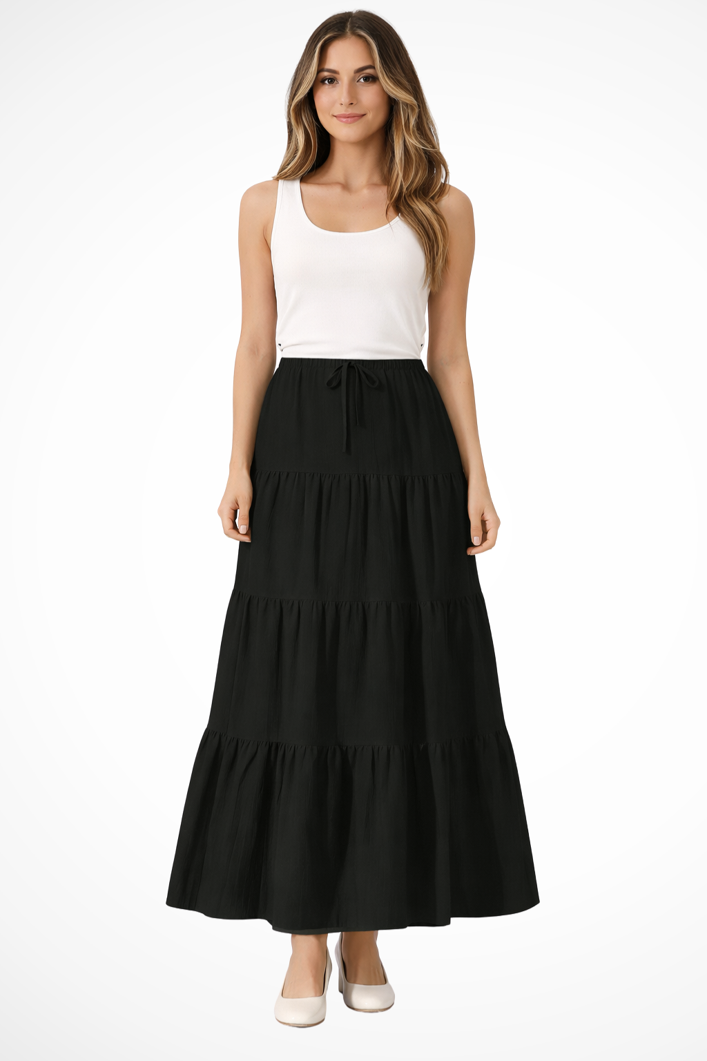 Celestine | Effortless Tiered Drawstring Maxi Skirt