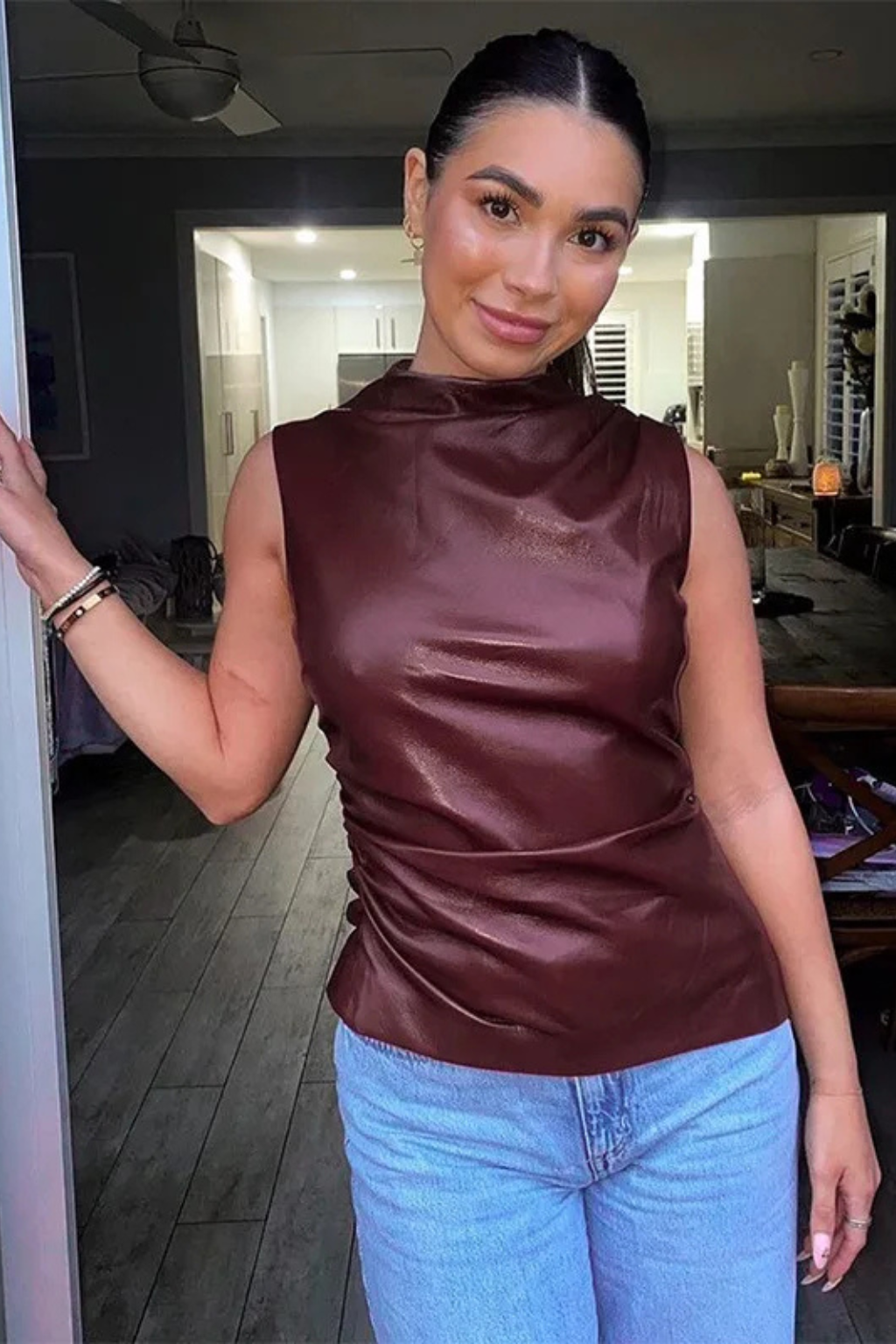 Seraphina | Sophisticated Faux Leather Mock Neck Top