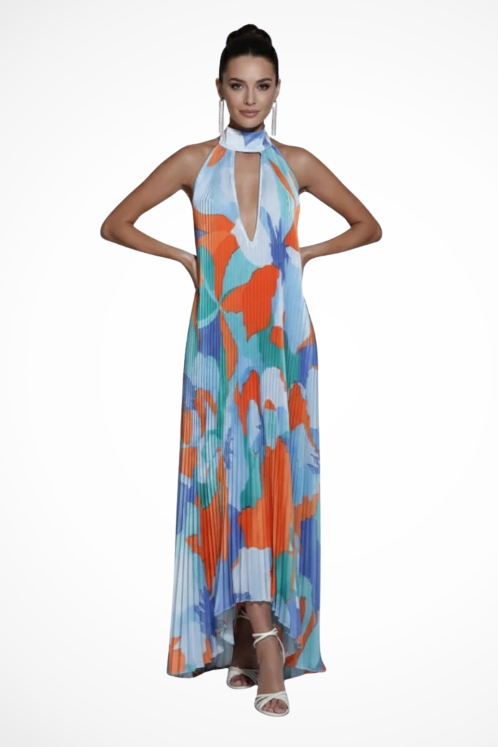 Luneth | Elegant Pleated Halter Maxi Dress