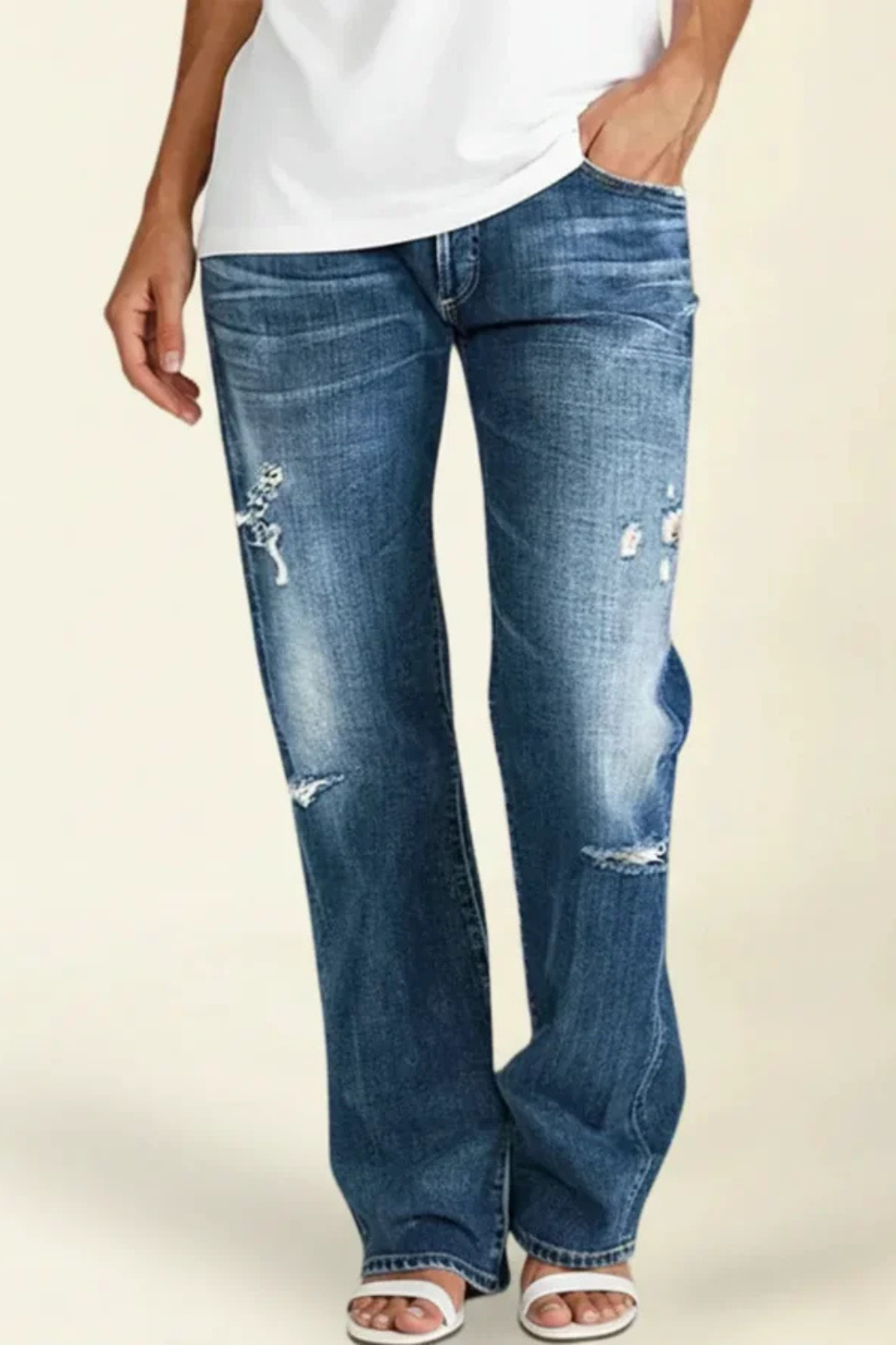 Rowella | Effortless Distressed Mid Rise Straight Leg Jeans