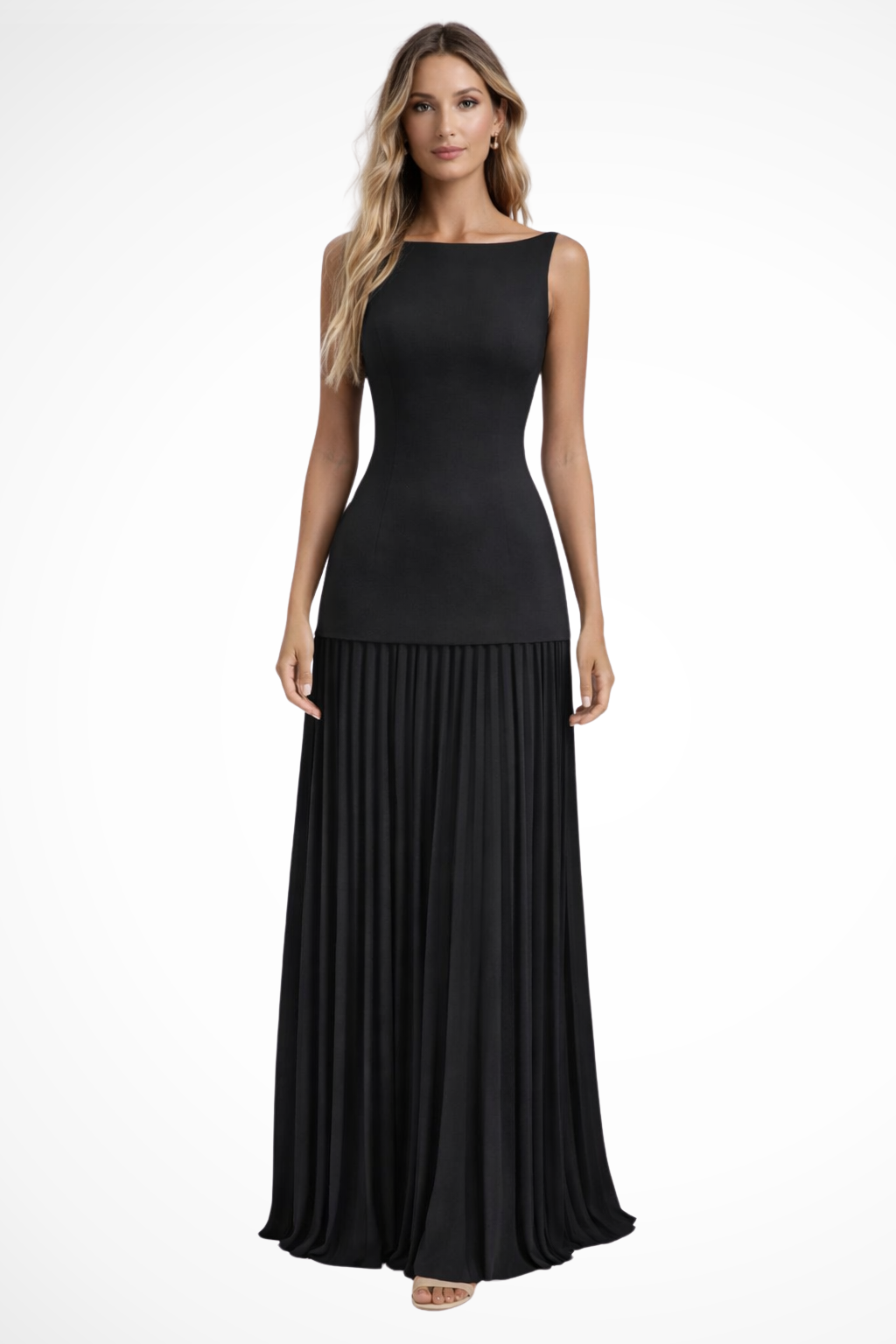 Claribel | Elegant Sleeveless Pleated Formal Maxi Dress