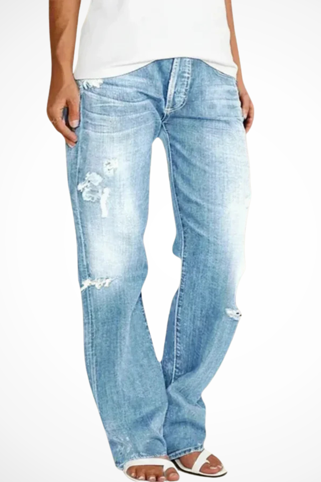 Rowella | Effortless Distressed Mid Rise Straight Leg Jeans