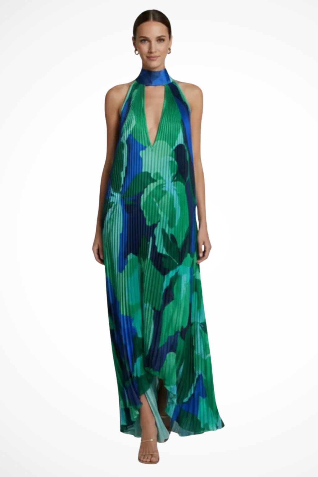 Luneth | Elegant Pleated Halter Maxi Dress
