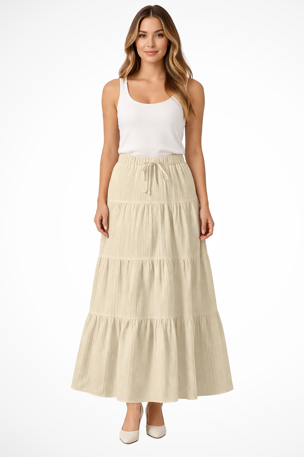 Celestine | Effortless Tiered Drawstring Maxi Skirt