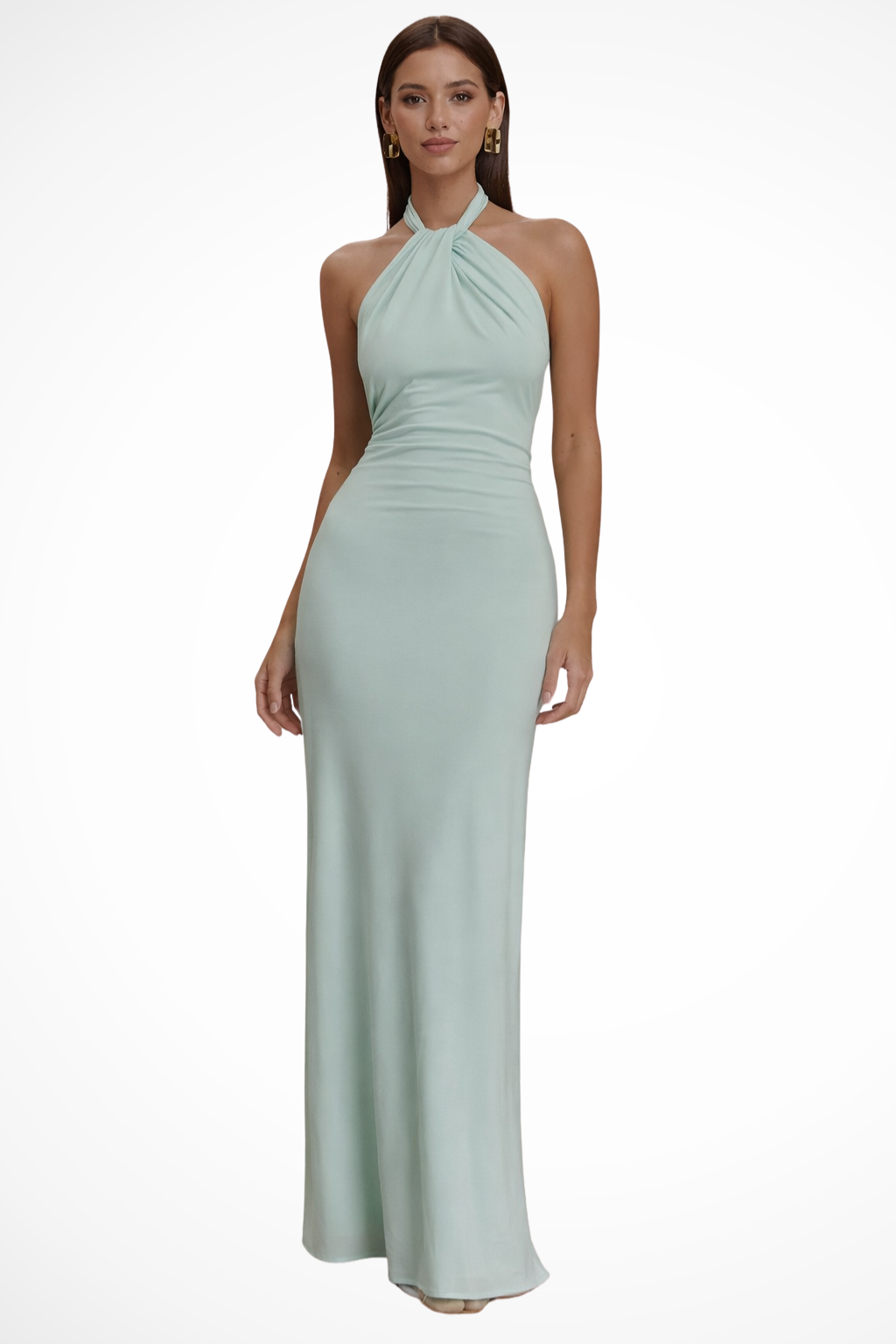Evangeline | Elegant Halter Twist Knot Open Back Bodycon Maxi Dress