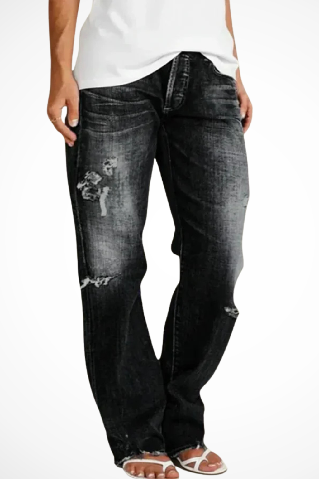 Rowella | Effortless Distressed Mid Rise Straight Leg Jeans